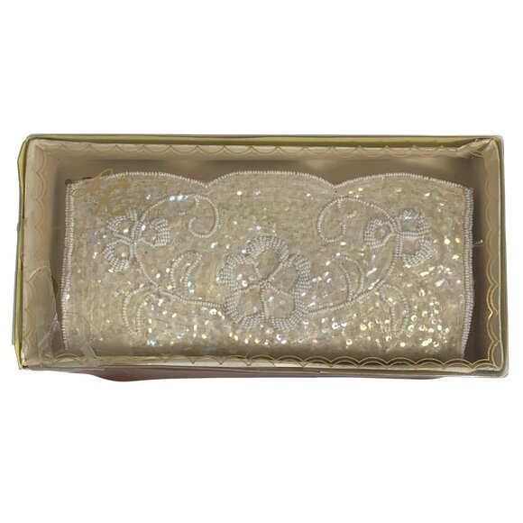 La Regale Vintage Ivory Beaded Sequin Floral Evening Clutch Purse With Box - Picture 1 of 10